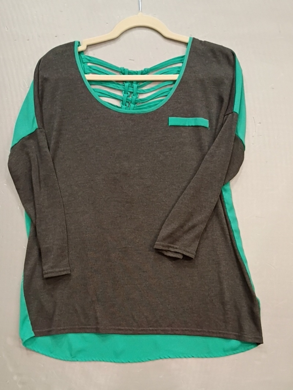 Charming Charlie M Charcoal Top with Teal Trim and Strappy Back